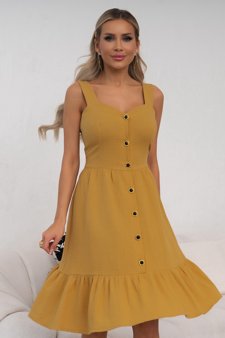 Платье горчичного цвета с орнаментом - 50-16